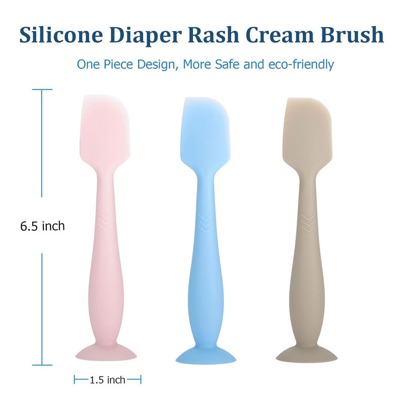 seeway Baby Diaper Cream Spatula, 3 pack Baby Diaper Cream Spatula Applicator, Silicone Baby Butt Paste Spatula for Newborn Babies (pink, blue, brown) - Image 3